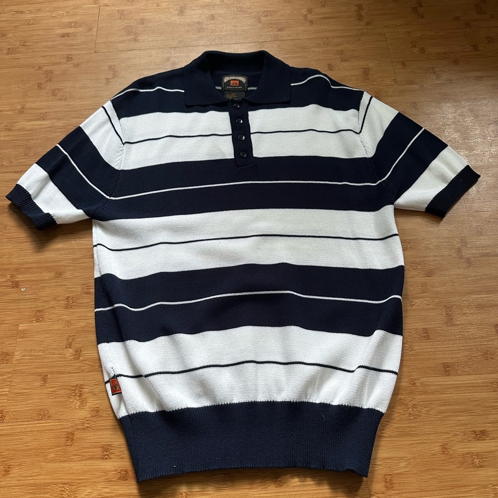 Classic Blue and White Striped Polo Shirt